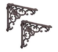 Relaxdays 2x Shelf Brackets, Cast Iron, Rack Support, Vintage Motif, HWD: 21.5 x 4 x 21.5 cm, Angle for Shelves, Brown