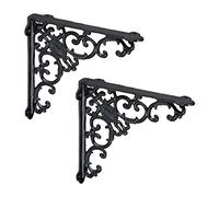 Relaxdays 2x Shelf Brackets, Cast Iron, Rack Support, Vintage Motif, HWD: 21.5 x 4 x 21.5 cm, Angle for Shelves, Black
