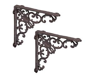 Relaxdays 2x Shelf Brackets, Cast Iron, Rack Support, Vintage Motif, HWD: 21.5 x 4 x 21.5 cm, Angle for Shelves, Brown