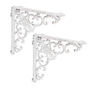 Relaxdays 2x Shelf Brackets, Cast Iron, Rack Support, Vintage Motif, HxWxD: 21.5 x 4 x 21.5 cm, Angle for Shelves, White