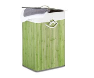 Relaxdays 2x Square Bamboo Laundry Baskets, Green