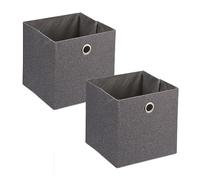 Relaxdays 2X Storage Boxes, Rectangular Fabric Basket, Container Without Lid, Shelf Organiser, 30.5x30.5x30.5 cm, Grey, Linen Polyester Paper, 30.5 x 30.5 x 30.5 cm