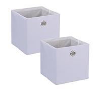 Relaxdays 2x Storage Boxes, Rectangular Fabric Basket, Container without Lid, Shelf Organiser, 30.5x30.5x30.5 cm, White, Linen, 30.5 x 30.5 x 30 cm