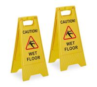 Relaxdays Warning Sign, 2X Set, Wet Floor, Caution, Foldable, Restaurants, Offices, Double Sided, Practical, Yellow, 59 x 29 x 23 cm