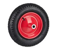 Relaxdays 3.50-8 Wheelbarrow Tyre, Pneumatic Spare Wheel, Supports up to 100 kg, with Valve, Steel Rim, Black/Red, 80% Rubber 20%, 3.5-8
