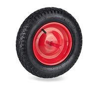 Relaxdays 3.50-8 Wheelbarrow Tyre, Pneumatic Spare Wheel with Fixed Axle, Steel Rim, Supports up to 120 kg, Black/Red, Alloy, 3.5-8