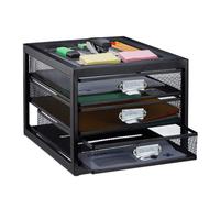 Relaxdays Desk Organiser, 3 Drawers for DIN A4 Files, Letter Tray and Paper Sorter, Mini Chest of Drawers, Black