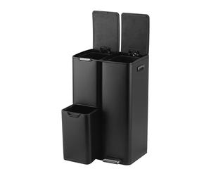 Relaxdays 3-compartment bin 60L, removable bins, soft-close foot pedal, stainless steel kitchen waste sorter, black