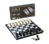 Relaxdays 3-in-1 Travel Game Set for Playing Chess, Checkers & Backgammon, Magnetic, 32 x 32 cm, Foldable, Black/White