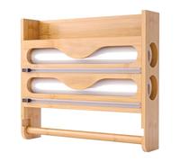 Relaxdays 3 in 1 Wall-Mounted Roll Holder for Kitchen Roll, Foil, Cling Film, Bamboo, HxWxD: 27 x 35 x 7 cm, Natural