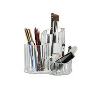 Relaxdays 3-PC Brush Holder, Organizer for Cosmetic Brushes and Makeup Accessories, Small Acrylic Pen Cups, Transparent