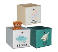 Relaxdays 3-pc children's storage boxes with cute animal design, foldable for cubes, 30×30×30 cm, textile, colourful