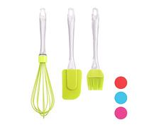 Relaxdays 10028014_53 3-Piece Baking Kit, Basting Brush, Dough Spatula & Whisk, Silicone Kitchen Utensils, Green