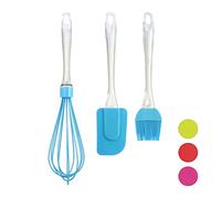 Relaxdays 3-Piece Baking Kit, Basting Brush, Dough Spatula & Whisk, Silicone Kitchen Utensils, Turquoise, 29.5 x 6.5 x 6.5 cm