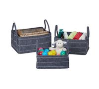 Relaxdays Set of Storage Baskets in 3 Sizes: vol. 10, 17 and 25 l, Felt Bags with Carrying Side Handles, Dark Grey/White, 20.5x42x31cm