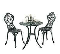 Relaxdays 3-Piece Garden Furniture Set, Table & 2 Chairs, Cast Aluminium, Balcony Set with Leaf Design, Green
