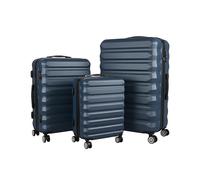 Relaxdays 3-Piece Hard Shell Suitcase Set with Telescopic Handle, Combination Lock, 4 Swivel Wheels, Dark Blue, 75x48x29
