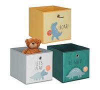 Relaxdays 3-piece kids' storage boxes, cute animal prints, foldable for cube shelves, 30x30x30 cm, textile, colourful
