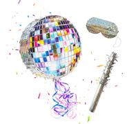 Relaxdays Disco Ball Pinata, with stick & mask, kids' party & birthday, fillable, DxT: 30x8 cm, silver