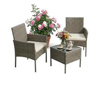 Relaxdays 3-Piece Rattan Garden Lounge Set for 2 with Armchairs & Glass-Top Table, Grey, 82x58x57 cm