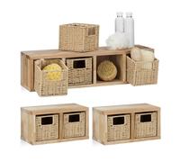 Relaxdays 3-piece walnut wall shelf set with boxes