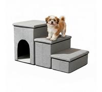 Relaxdays 3-Step Dog Stairs with Storage, Foldable Ramp for Bed & Sofa, 43x75x33 cm, Light Grey