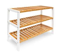 Relaxdays 3-tier bamboo shoe rack in brown/white