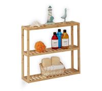 Relaxdays Bathroom Shelf, Bamboo, 3 Tiers, Height Adjustable, HxWxD: 54 x 60 x 15 cm, Kitchen, Narrow, Hanging, Wood, 54x60x15 cm