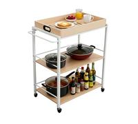 Relaxdays 3-Tier Serving Trolley with Removable Tray, Scandinavian Kitchen Cart, Natural and White, 88x70x40 cm
