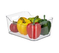 Relaxdays 3 x fridge organiser, food storage, HWD 10.5 x 25 x 18 cm, storage box with handle, transparent