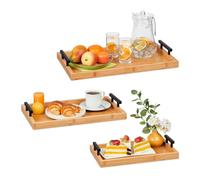 Relaxdays 3x Bamboo Breakfast Trays