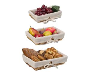 Relaxdays 3x Bread Baskets with Fabric Insert