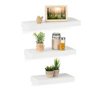 Relaxdays 3x Floating Shelves, Various Sizes, Decorative Wall Rack, MDF, Modern Design, incl. Mounting Material, White, Fibreboard, 3.5 x 42 x 15 cm