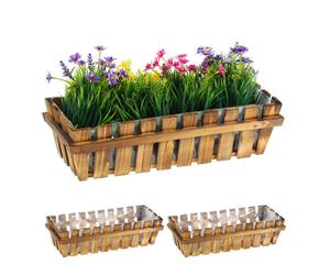 Relaxdays 3x Flower Boxes in Wooden Fence Look