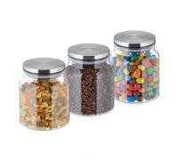 Relaxdays 3x Glass Storage Jars 1100ml, Steel Lids