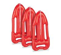 Relaxdays 3X Inflatable Life Buoy, Rescue Board with Rope, Swimming Practice, Floatation Device, 7 x 30 x 64 cm, Red