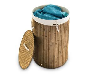 Relaxdays 3x Round Bamboo Laundry Baskets, Natural