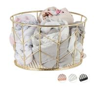 Relaxdays 3x Round Wire Mesh Basket Gold