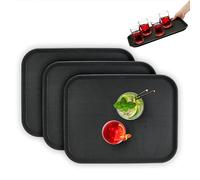 Relaxdays 3X Serving Trays, Rectangular, Drinks Plate, Non-Slip Rubber Surface, Waiter's Catering, 2 x 46 x 35 cm, Black, 2 x 46 x 35cm