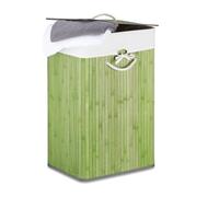 Relaxdays 3x Square Bamboo Laundry Baskets, Green