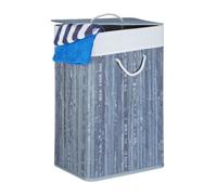 Relaxdays 3x Square Bamboo Laundry Baskets, Grey