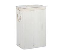 Relaxdays 3x Square Bamboo Laundry Baskets, White