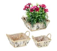 Relaxdays 3x Square Flowerpots, Birch Bark, Flowers & Herbs, Plant Baskets with Foil, 3 Sizes, Wooden Planter, Natural, Wood, 18 x 27 x 27 cm