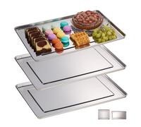 Relaxdays 10030060_60 RelaxdaysRelaxdays Serving Trays, 3X Set, Stainless Steel, Dishwasher Safe, Canapé Plate, HxW: 48 x 33 cm, Silver