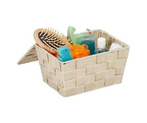 Relaxdays 3x Storage Baskets with Lid Beige