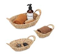 Relaxdays Storage Basket, Set of 3, for Bathroom, Living Room & Bedroom, Organiser, Woven Boxes, Water Hyacinth, Natural, Plant fibre, Various sizes