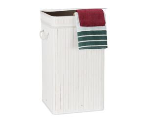 Relaxdays 3x White Foldable Bamboo Laundry Basket