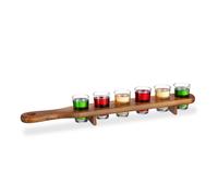 Relaxdays 3X Wooden Shot Paddle Board, 6 Shot Glasses Each, 4 rinks Paddle, Glasses Holder, Brown