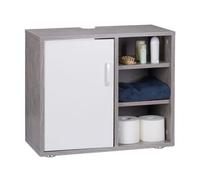 Relaxdays Basin Vanity Unit, One Door, Bathroom Under-Sink Cabinet, Siphon Cut-Out 51x60x32 cm, Grey