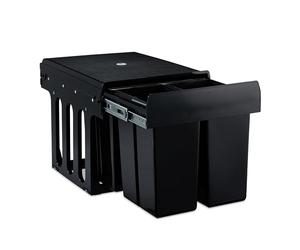 Relaxdays 4-compartment built-in trash can, pull-out kitchen trash can for base cabinet, ABS, black, 35.1 x 34.3 x 48 cm,10031541